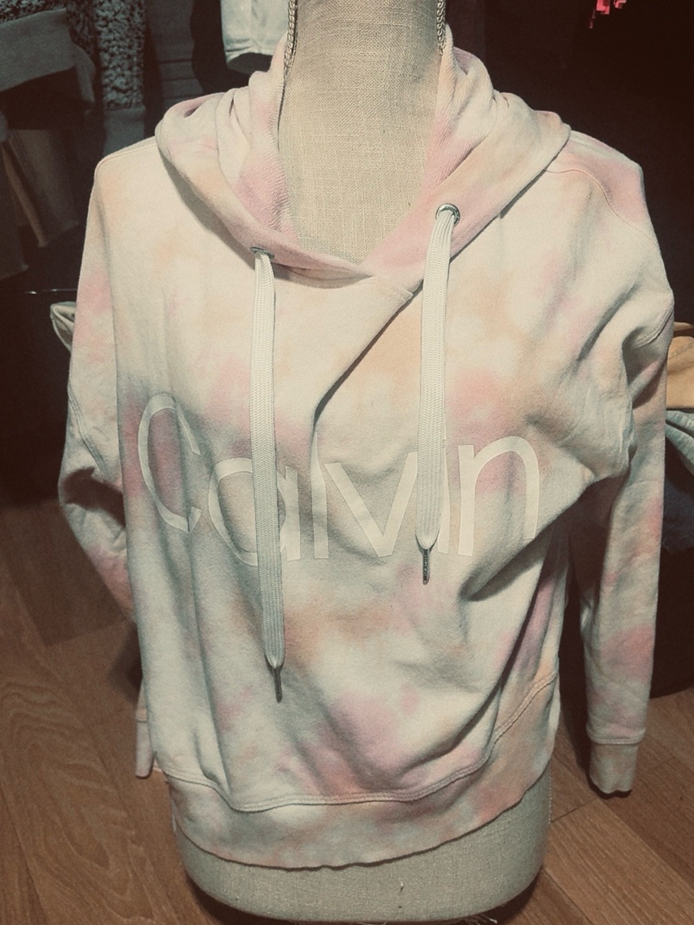 Calvin Klein Pink & White Tie-Dye Pullover Hoodie